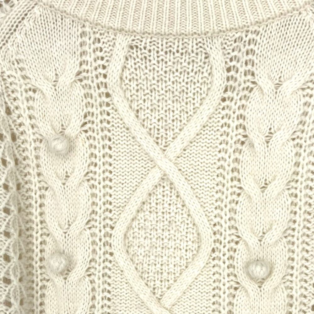 J.Crew | Medium | Cream White Pom Pom Cable Knit Sweater Lambswool Blend - Picture 5 of 8